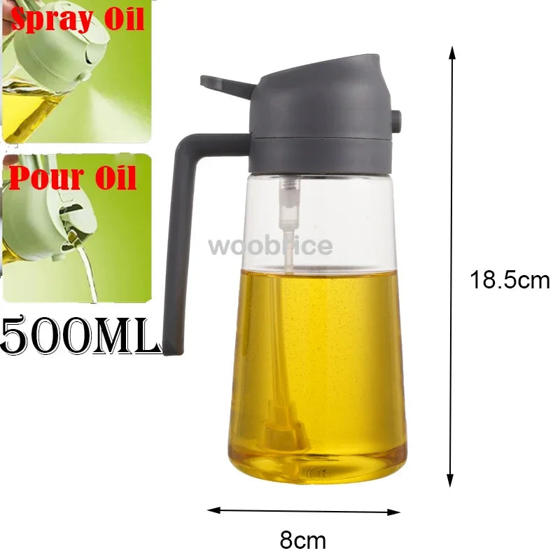 2-in-1 Olie Spray Fles 500ml - Spuit en Giet Functie voor Koken