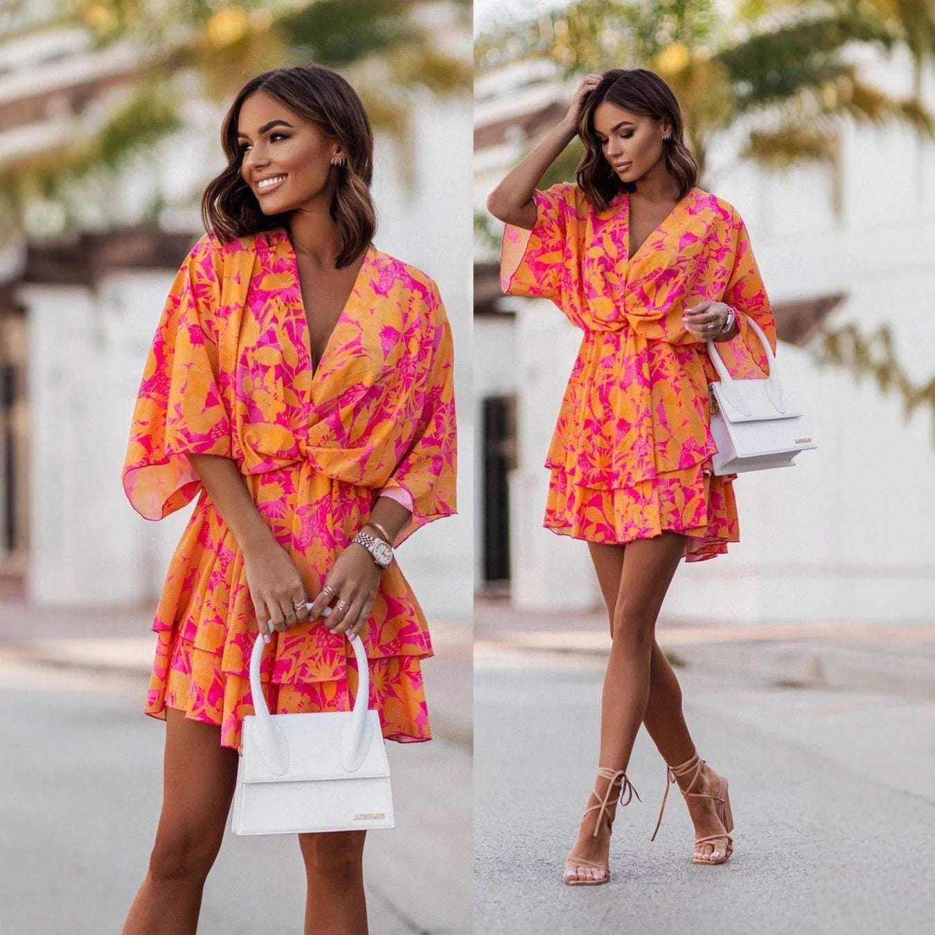 Elegante Zomerjurk met Bloemenprint en Golfmouwen